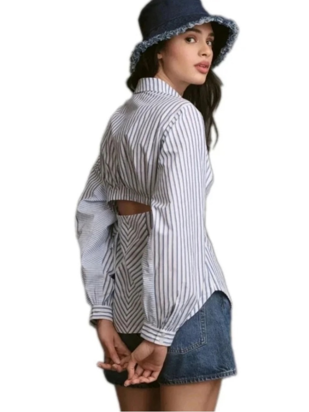 Anthropologie Maeve Vertical Stripe Button-Down Open Back Top